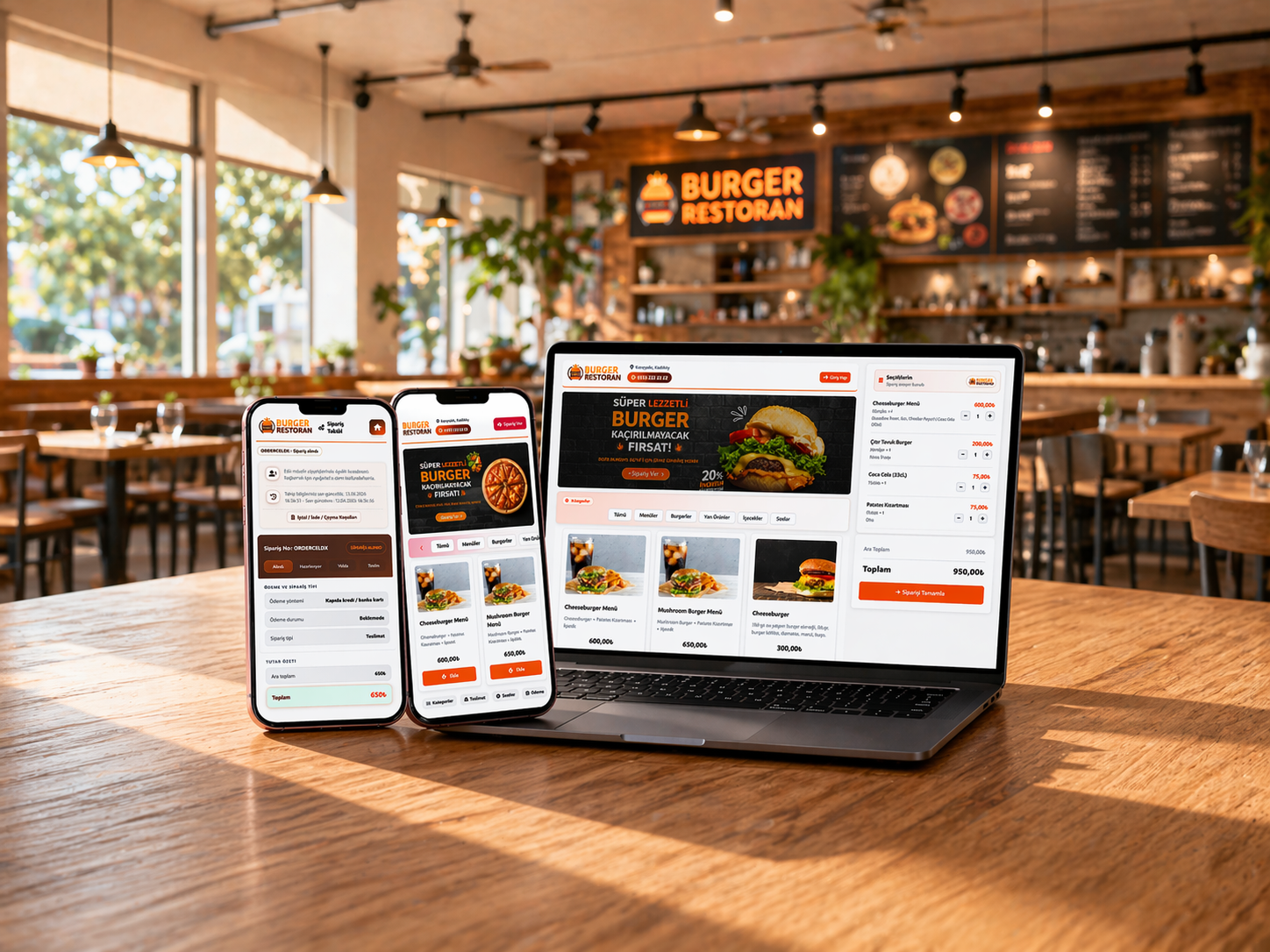 Burgerrestaurant: Online-Bestellsystem auf Desktop und Mobil