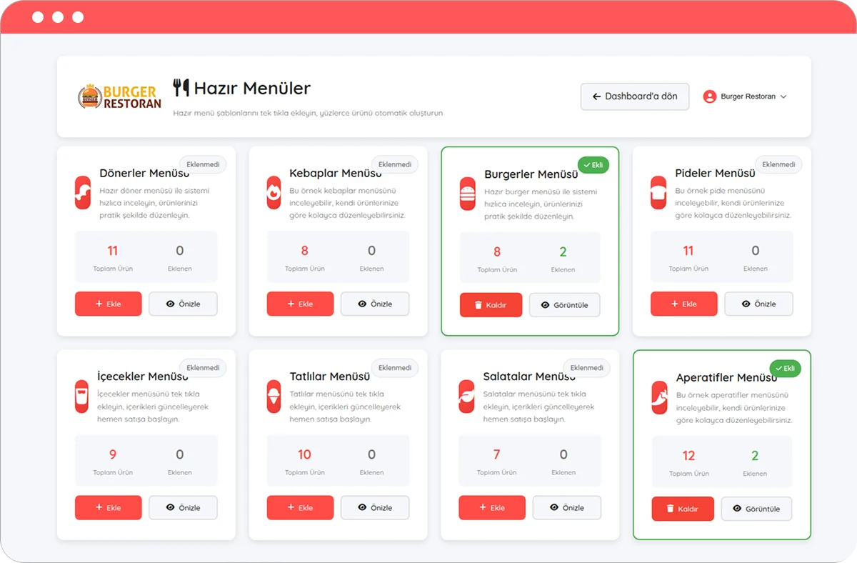 Online sipariş programı panel — Dijifiş