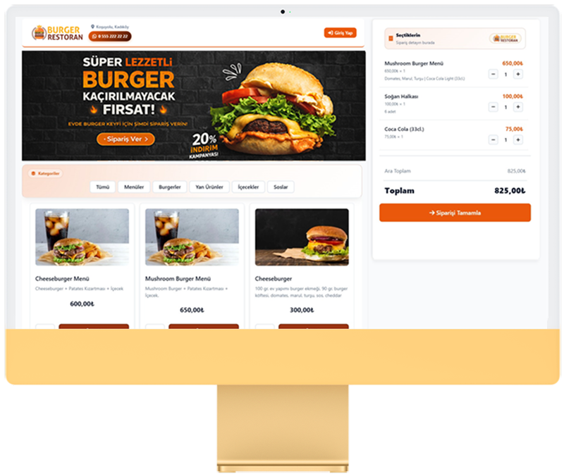 Burger ordering — desktop