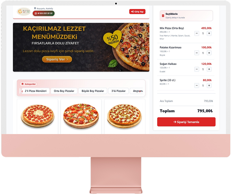 Pizza restaurant ordering — desktop