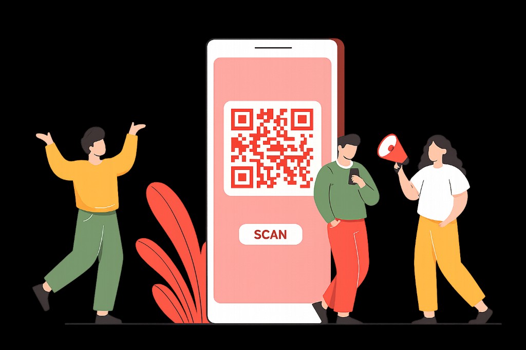 Illustration of guests scanning a QR code and ordering from their phones